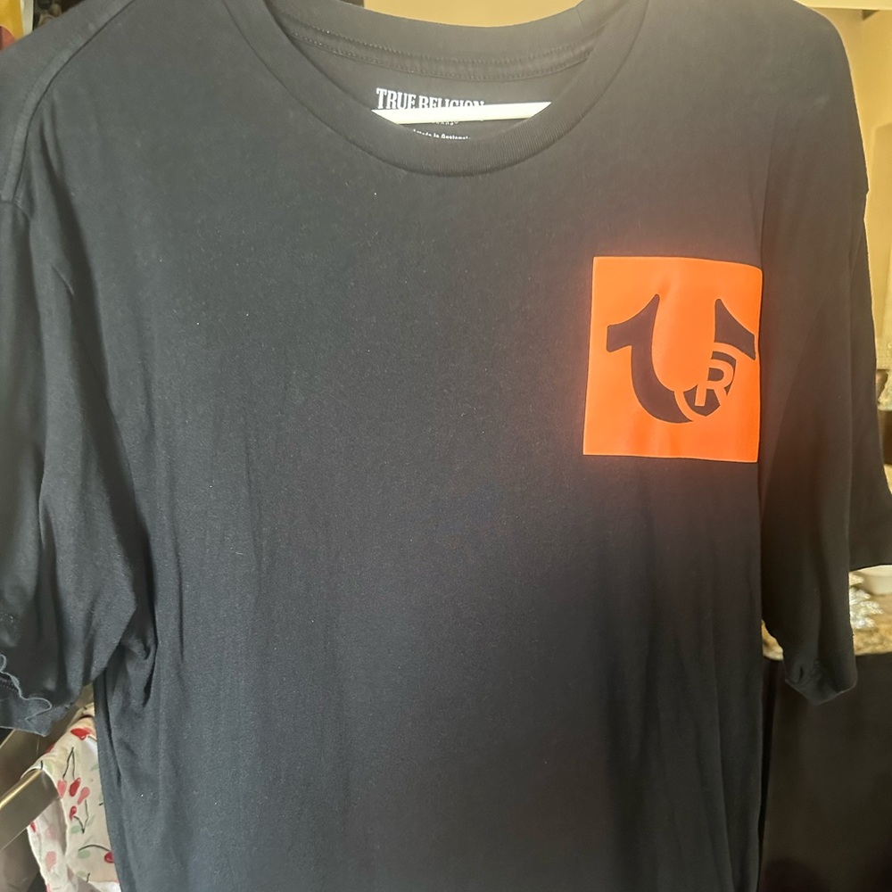 True Religion Black and Orange Short Sleeve Tee Mens XL
